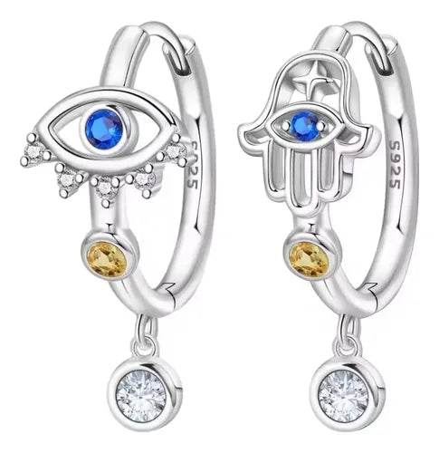 Aretes de Ojo Turco con Pavé de Zirconias Color Plateado | Grado B