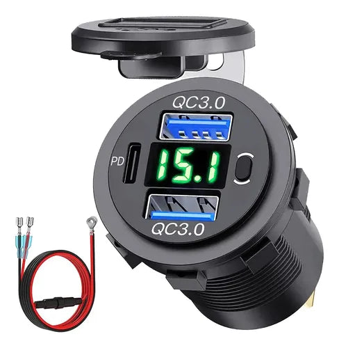 Dual Puertos USB 12V Cargador Batería Coche con Voltímetro | Grado B