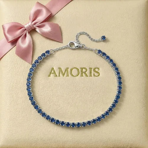 Pulsera con Cristales Azules Brillantes Color Plateado | Grado B