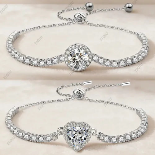 2 Pulseras de Gema de Acero Inoxidable para Mujer Color Plateado | Grado B