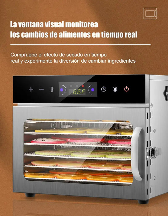 DESHIDRATADOR DE ALIMENTOS 6 BANDEJAS FRUTA ELÉCTRICO PLATEADO GRADO A