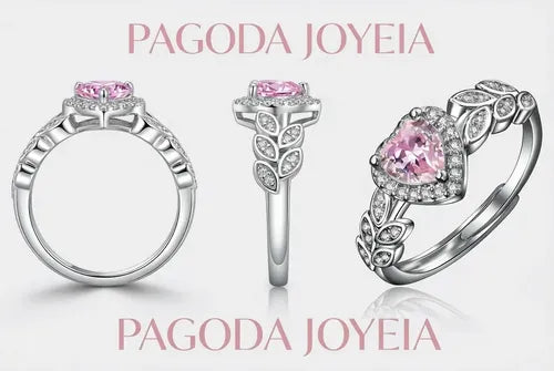 Anillo con Corazón de Gema Rosa Ajustable Color Plateado | Grado B