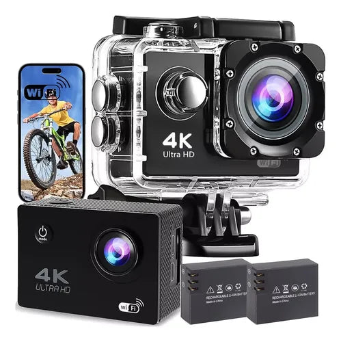 Cámara Deportiva Sumergible 4K WiFi HD con 2 Baterías | Grado B