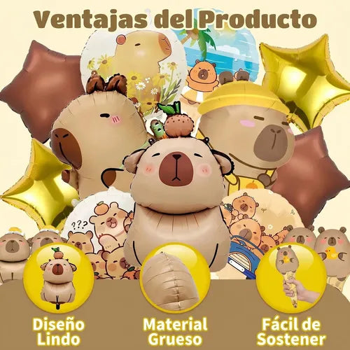 Kit de Globos con Motivo de Capibara para Fiesta de Cumpleaños Color Dorado | Grado B