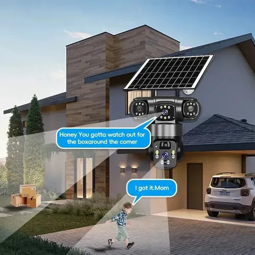 Cámara de Vigilancia Solar Xinshi 4G Full HD con Visión Nocturna a Color y 3 Lentes | Grado B