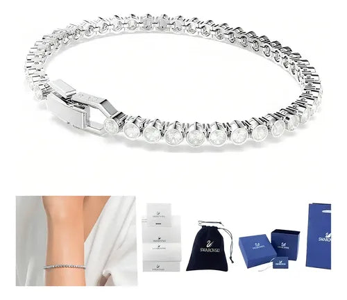 Pulsera Emily de Talla Redonda Blanca Color Plateado | Grado B