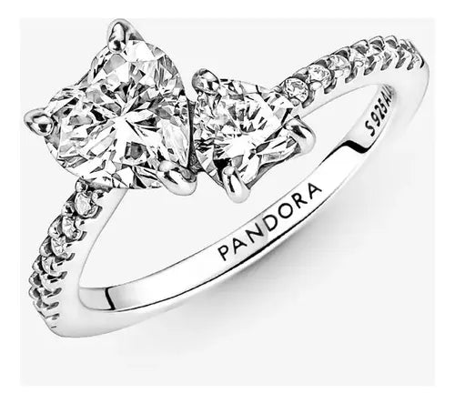 Anillo Corazón con Doble Banda Color Plateado