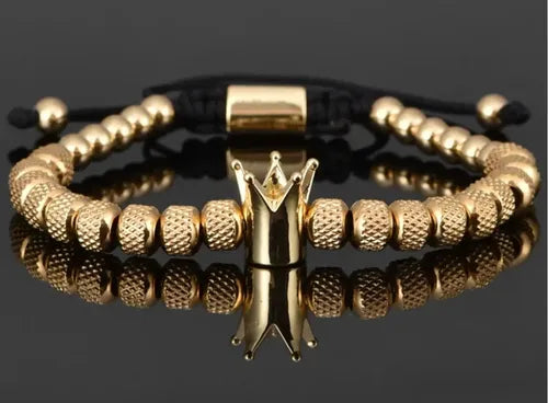 Brazalete de 3 Pulseras con Corona en Acero Inoxidable 19 cm | Grado B