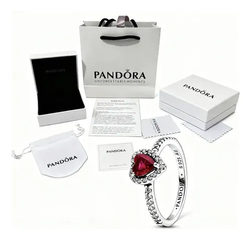 Anillo Corazón Elevado Rojo con Kit de Regalo Color Plateado
