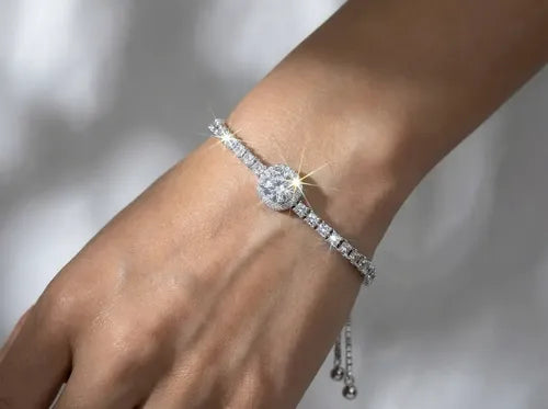 Pulsera con Piedra Moissanita Regalo de Aniversario Color Plateado | Grado B