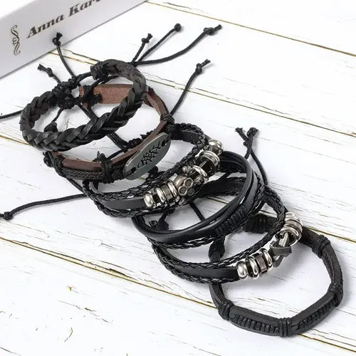 PULSERA CUERO TRENZADO ESTILO CORDÓN AJUSTABLE PARA HOMBRE 6 CM