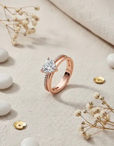 ANILLO DOBLE EN FORMA DE CORAZÓN COLOR DORADO ROSA TALLA 2