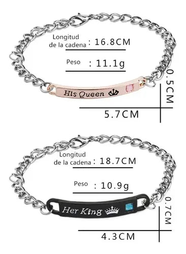 Pulseras de Pareja Rey y Reina 5.4 cm y 43.18 cm | Grado B