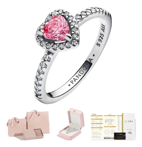 Anillo Corazón con Gema Rosa Ajustable Color Plateado