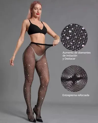 MEDIAS SEXY CON BRILLOS EN NEGRO Y NATURAL DISEÃ±O DE RED