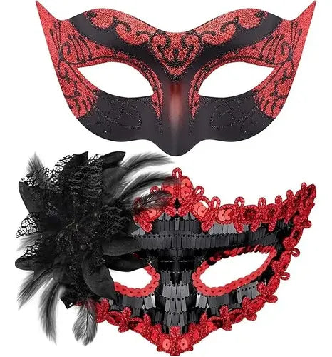 2 Antifaz Fiesta Mascaras Halloween Pareja Carnaval Cosplay | Grado B