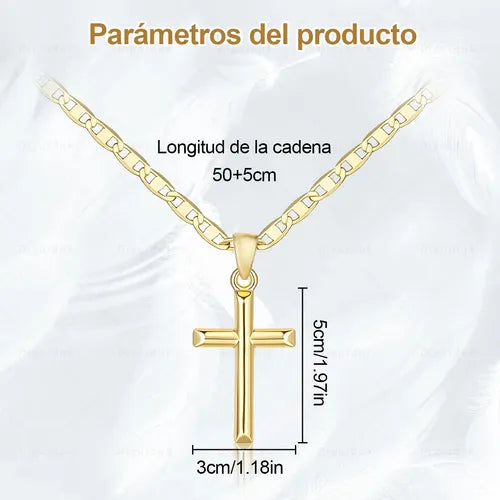 Collar con Cruz en Acero Inoxidable Dorado 50+5CM Cadena Ajustable Unisex | Grado B