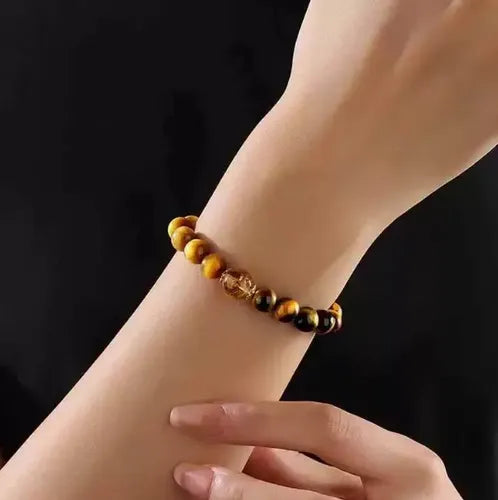 Pulsera Unisex Riqueza Abundacia Ojo de Tigre y Citrino 1 CM | Grado B