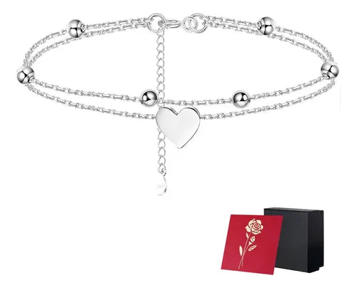 Pulsera de Corazón con Charms en Acero Inoxidable Color Plateado 16.5 cm | Grado B