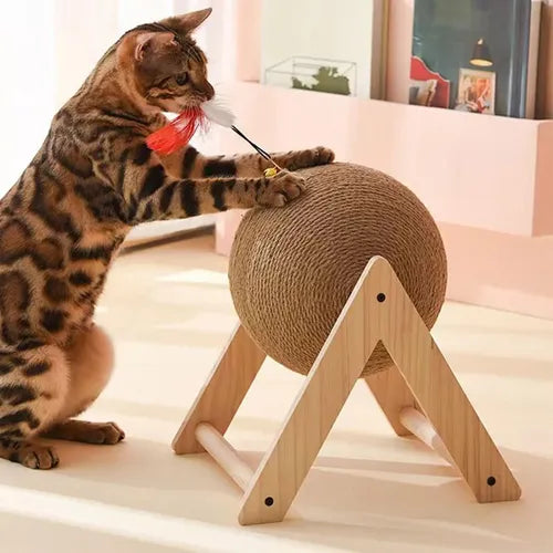 ACCESORIO DE BOLA RASCADORA ONDULADA PARA GATOS, SISAL DORADO