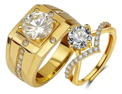 Anillos de Promesa para Pareja Ajustables Color Dorado | Grado B