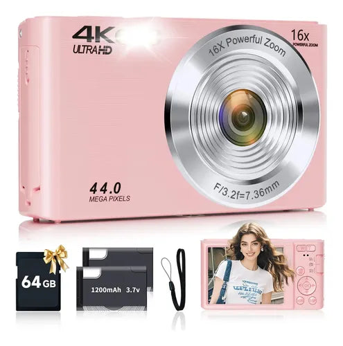 Cámara Digital WiFi Full HD 4K con Pantalla LCD y 64 GB Color Rosa Claro | Grado B