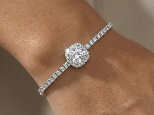 Pulsera con Piedra Moissanita Regalo de Aniversario Color Plateado | Grado B