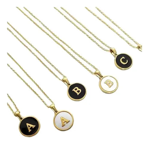 Collar Dije Letras Iniciales Acero Inoxidable Doradas Mujer