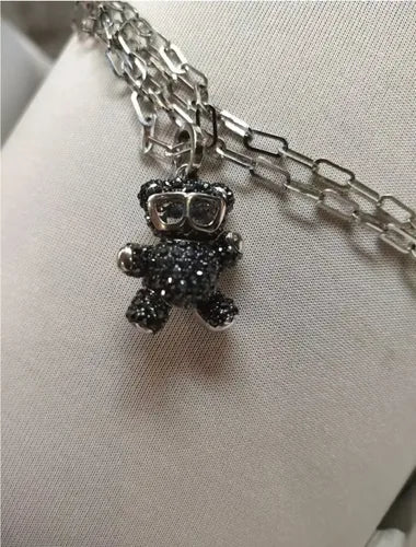 Collar de Osito Teddy Negro Brillante Unisex | Grado B