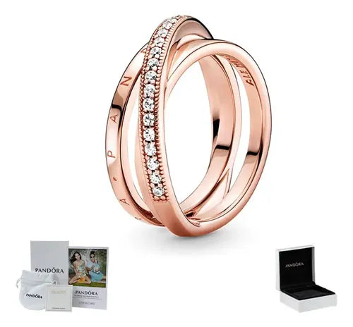 Anillo Triple Banda Cruzado Color Dorado Rosa | Grado B