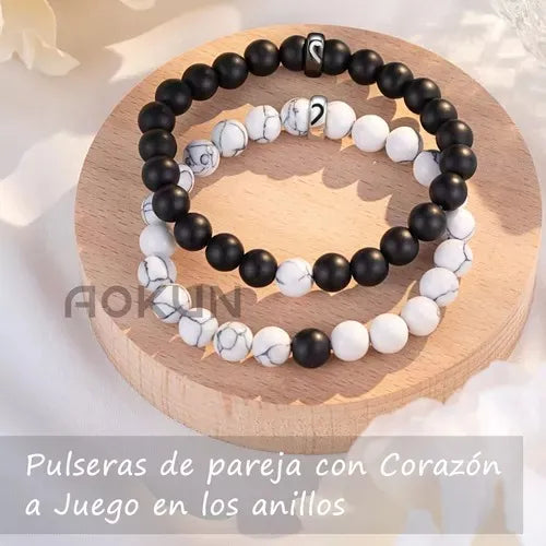 Pulseras Ajustables para Pareja Color Blanco y Negro 18 cm | Grado B
