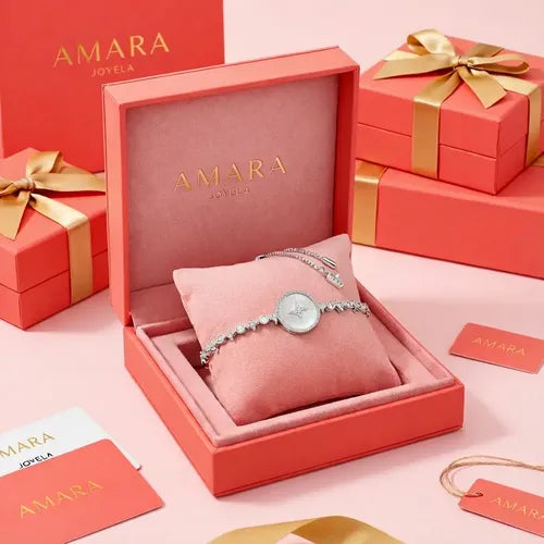Pulsera de Nácar con Cadena de Estrellas Color Plateado