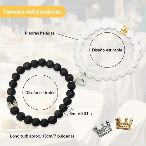 2 Pulseras de Pareja con Imán que Brillan en la Oscuridad | Grado B