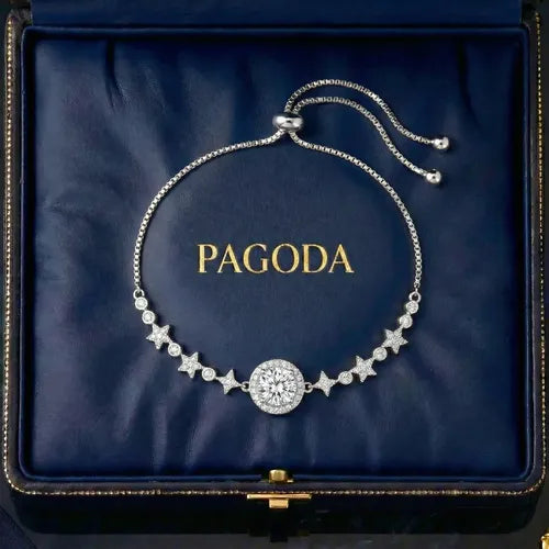 Pulsera de Corazón y Estrella con Piedra Moissanita Color Plateado | Grado B