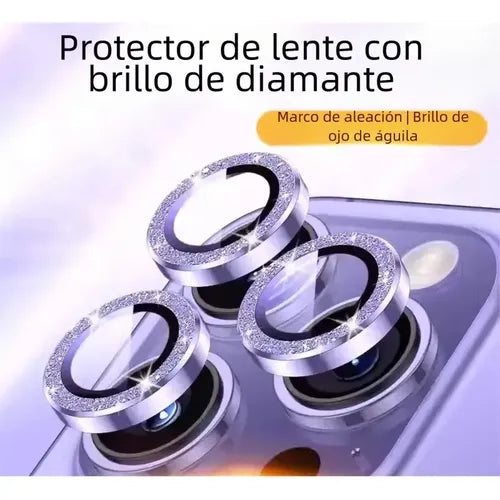 3 Micas Protectoras de Lente de Cámara para iPhone con Glitter de Colores | Grado B