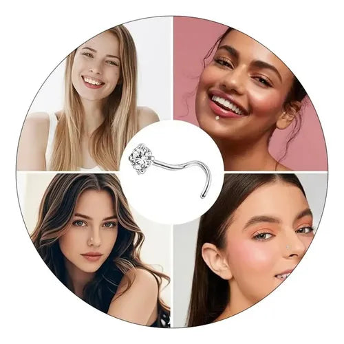7 Piercings de Nariz de Titanio con Zirconia Color Plateado | Grado B