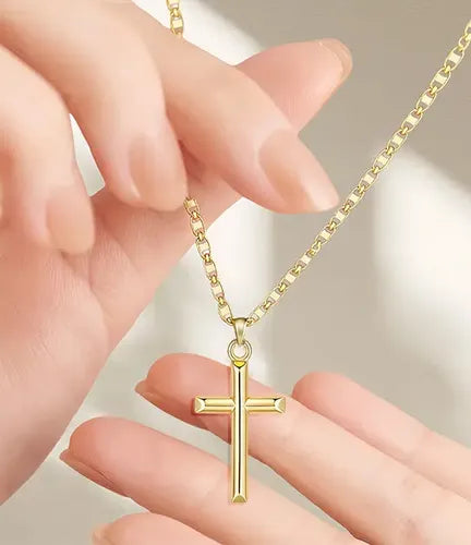 Collar con Cruz en Acero Inoxidable Dorado 50+5CM Cadena Ajustable Unisex | Grado B