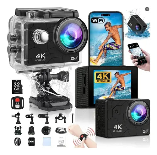 Cámara Deportiva Sumergible 4K WiFi HD con 2 Baterías | Grado B