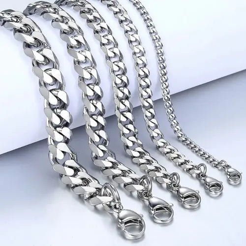 Pulsera de Cadena Cubana de Acero Color Plateado para Hombre y Mujer | Grado B
