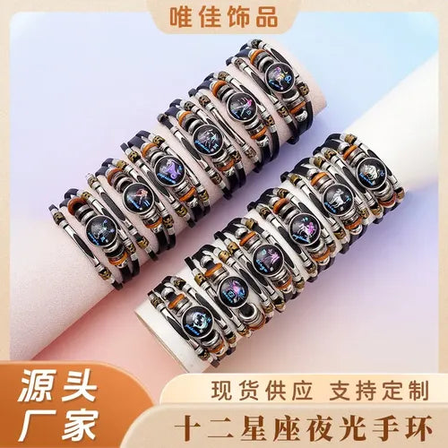Pulsera de los 12 Signos del Zodiaco que Brilla en la Oscuridad | Grado B