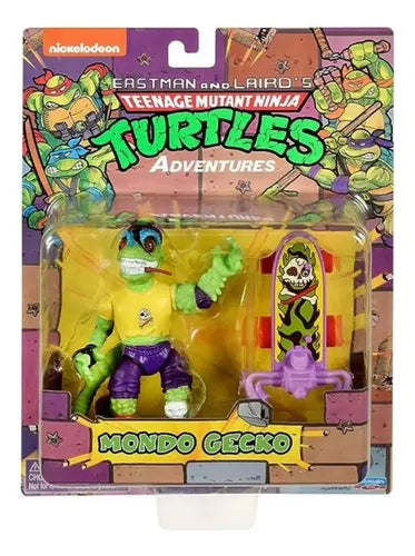 Figura de Acción Mondo Gecko de Tmnt, Línea Clásica con 7 Puntos de Articulación y Accesorios | Grado A