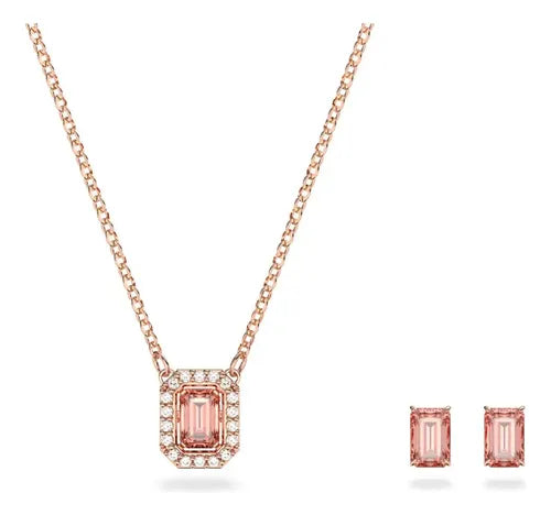 Conjunto de Zirconia Octogonal Color Dorado Rosa | Grado B