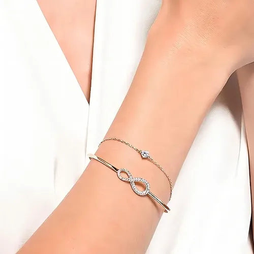 Pulsera Infinito con Cristales Color Dorado Rosa | Grado B
