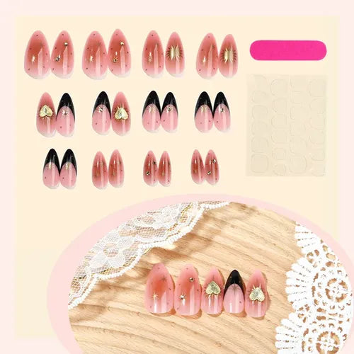 24 Uñas Postizas con Parches Adhesivos y Pegamento | Grado B