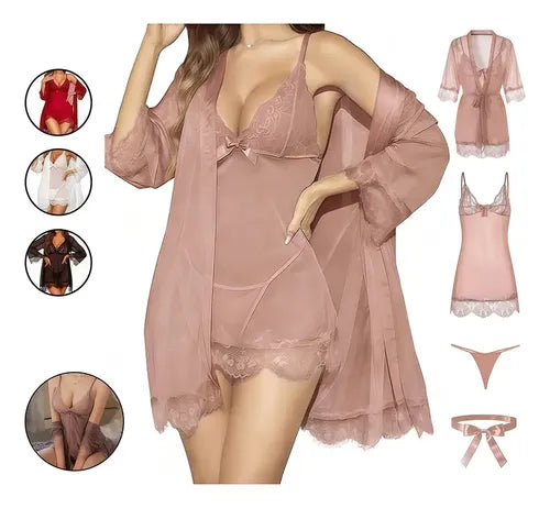 Conjunto de Lencería de Encaje Tipo Camisón para Mujer | Grado B