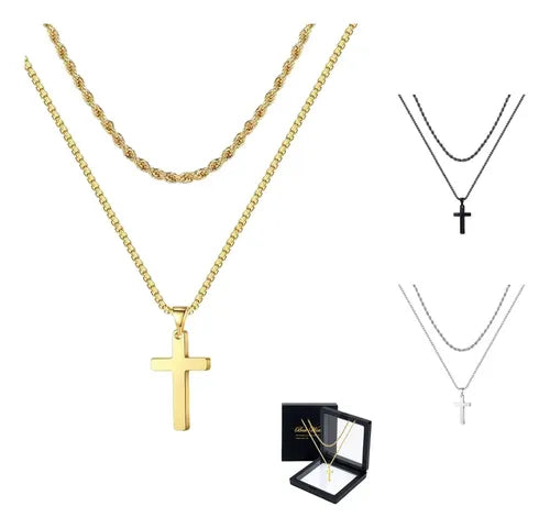 Collar de Cadena con Dije de Cruz en Acero Inoxidable para Mujer | Grado B