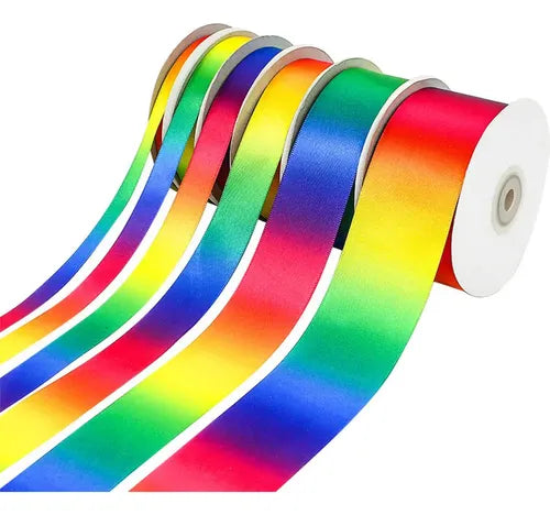 16 Rollos de Listón Multicolor Arcoíris | Grado B