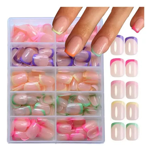 Kit Brioty de 100 Uñas Postizas Cuadradas Pink Dawn Plain Mixto | Grado B