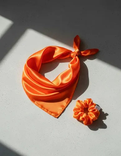 Bufanda Pañuelo Cuadrado de Seda para Mujer Color Naranja | Grado B