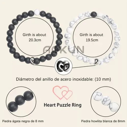 Pulseras Ajustables para Pareja Color Blanco y Negro 18 cm | Grado B